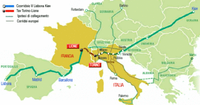 Una cartina dell'Europa con il corridoio V Lisbona-Kiev