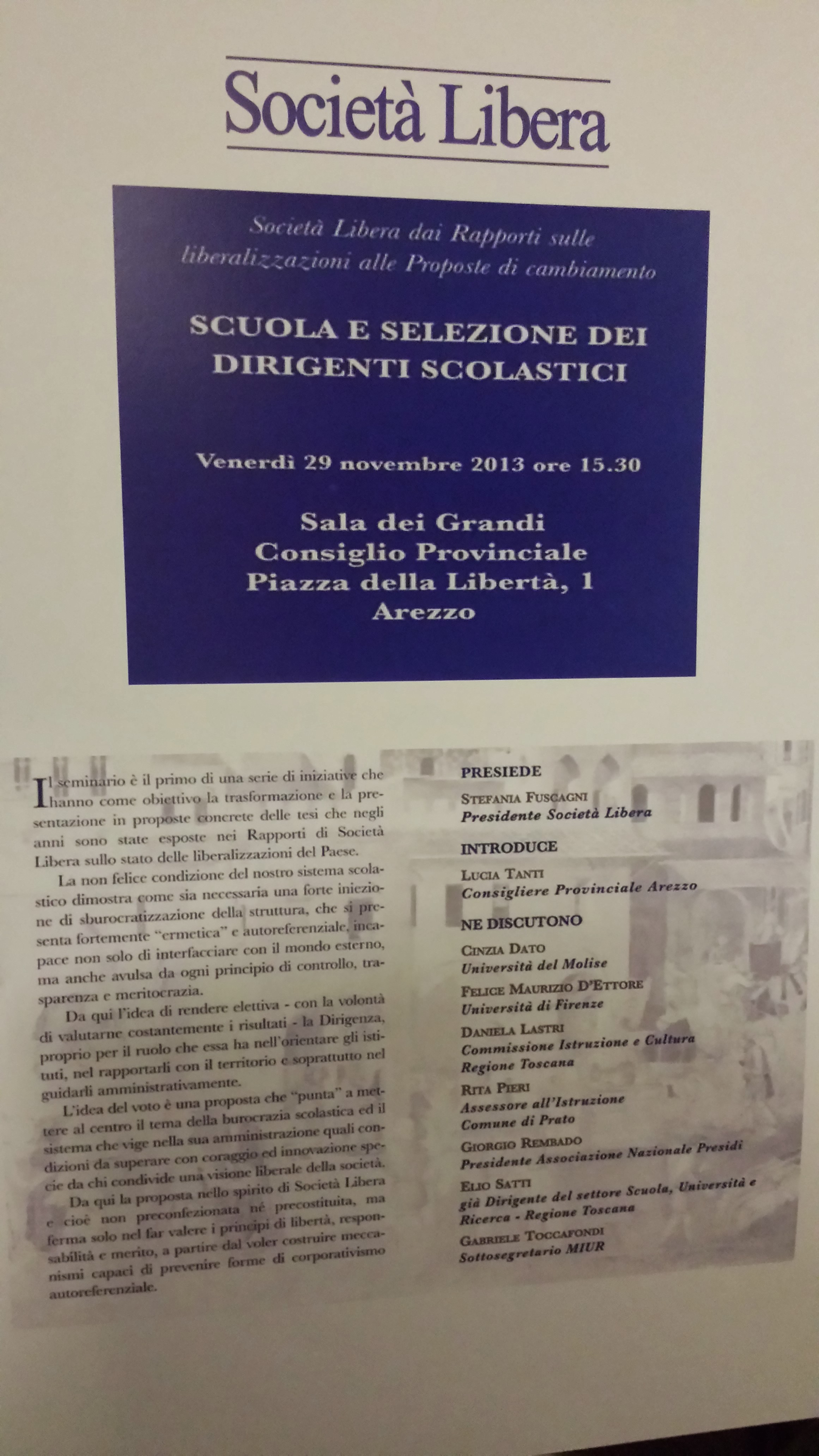 Arezzo, Convegno Scuola e selezione dei dirigenti scolastici, 29 novembre 2013