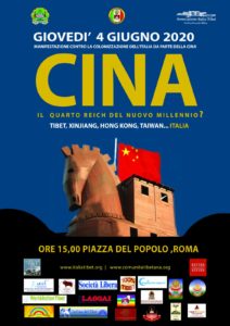 La locandina della manifestazione contro la colonizzazione dell'Italia da parte della Cina