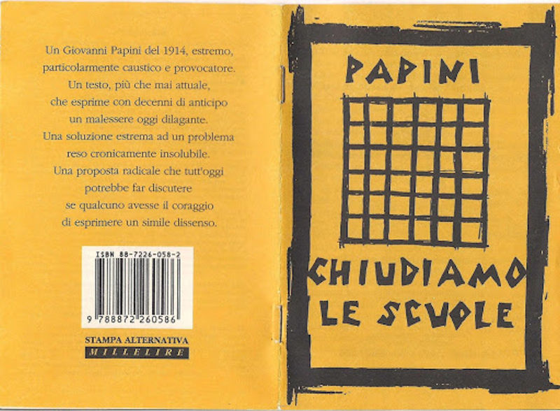 La copertina del libro Chiudiamo le scuole, di Giovanni Papini