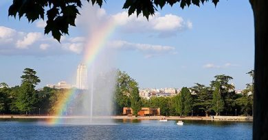 Arcobaleno con su lo sfondo un parco cittadino